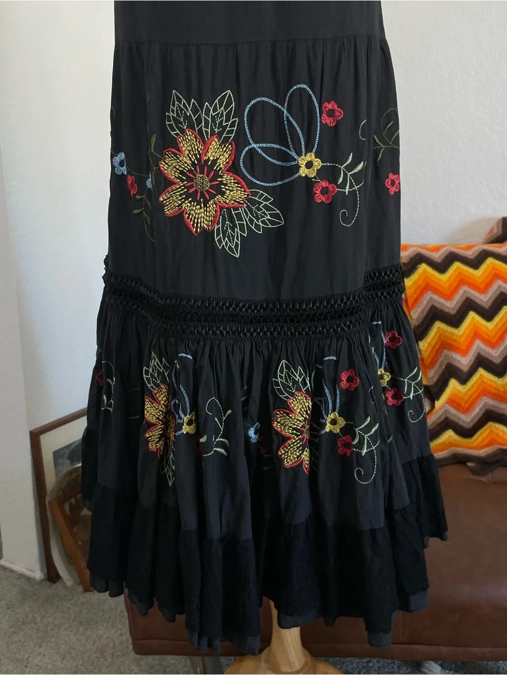 Bizz Boho Witchy Peasant Floral Embroidered Sequined Skirt